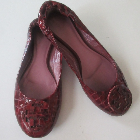 Tory Burch Shoes - Tory Burch Burgundy Patent Leather Flats Crocodile